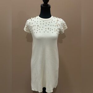 ZARA Knit Ivory dress with pearl accents Size S